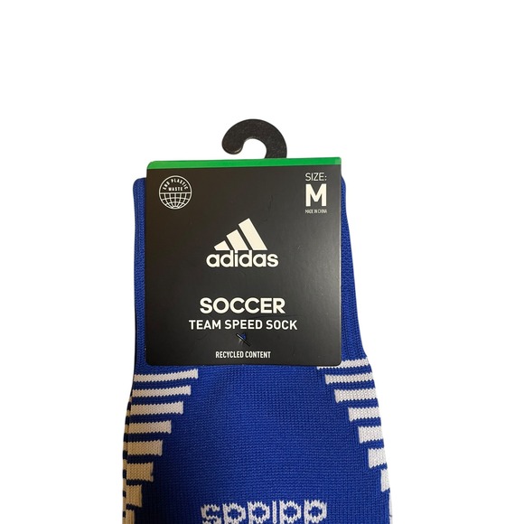 Adidas Soccer Team Speed Socks Cushioned Recycled Content Blue White Size M - Picture 3 of 4